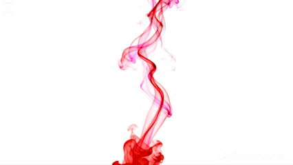 A vibrant plume of red and pink ink diffuses in water, creating abstract flowing patterns.