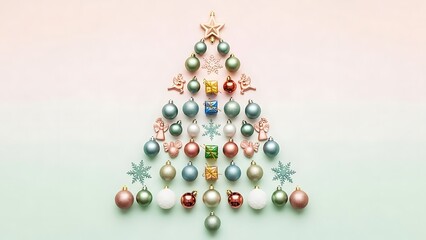 Christmas tree composition colorful ornaments and decorations on gradient background