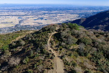 小倉山展望台から望む濃尾平野（ドローンによる空撮）