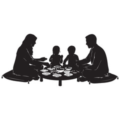 Family enjoying traditional meal together on floor