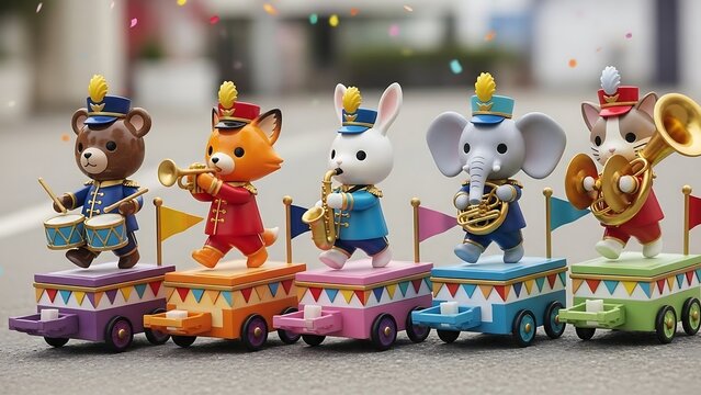 Toy Animal Band on Train Figures.