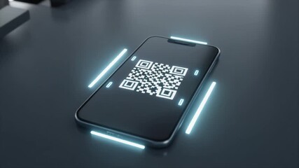 Futuristic Smartphone Displaying Qr Code with Glowing Scan Lines - Powered by Adobe