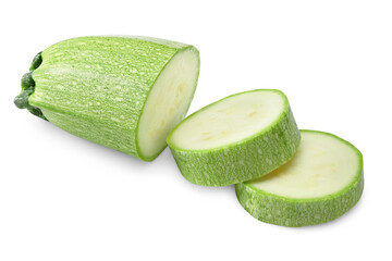 sliced zucchini or marrow isolated on white background. clipping path