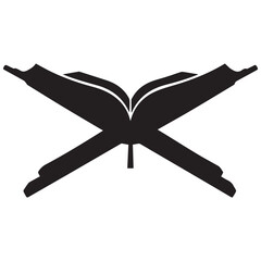 Silhouette of an open book with crossed swords on white background