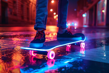 Generative AI Artwork of Urban Skater in neon lights Motion Capturing Street Vibes Energy
