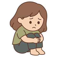 Cute Girl Sitting Sadly with Hugged Knees Illustration