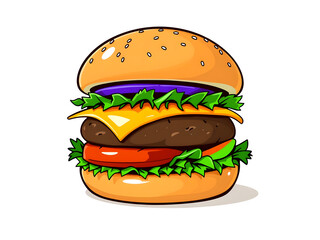 A cartoon hamburger with lettuce and tomato on it