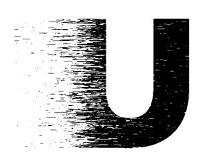Bold grunge typography forming the letter U with distressed black and white texture. Ideal for posters, branding, album covers, street style graphics, and edgy typographic designs.