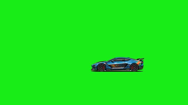 Side View of Luxury Car Driving on Green Background