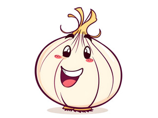 A cartoon onion with a big smile on its face