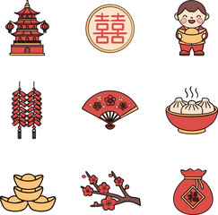 Chinese Wedding Traditional Icon Set