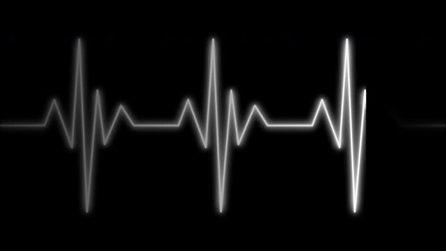 Neon digital cardiogram heartbeat pulse line animation white color. 4k video animation with alpha channel