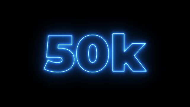 Glowing neon light 70k followers or subscribers celebration text animation on black background, Number 70k Neon Futuristic Effect, Trendy Glow Lighting