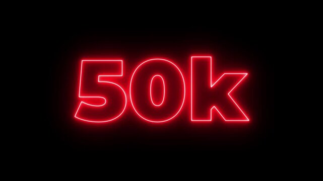 Glowing neon light 70k followers or subscribers celebration text animation on black background, Number 70k Neon Futuristic Effect, Trendy Glow Lighting