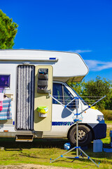 Camper car with clothes to dry