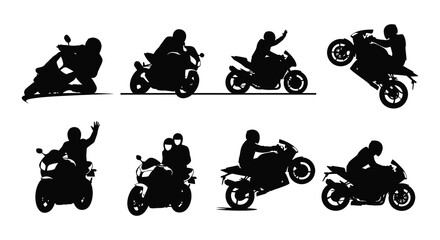 Silhouettes of motorcycle riders and bikes in various dynamic poses © Nayem