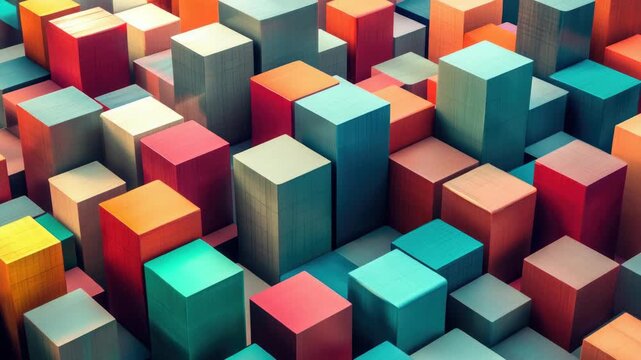 A vibrant mosaic of 3D cubes in a variety of colors creates an abstract pattern.