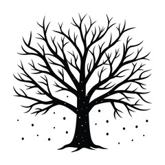 Obraz premium Silhouette of a bare tree with intricate branches and falling dots winter