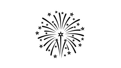 Obraz premium Black and white fireworks icon with stars, celebrating holiday and festive events.