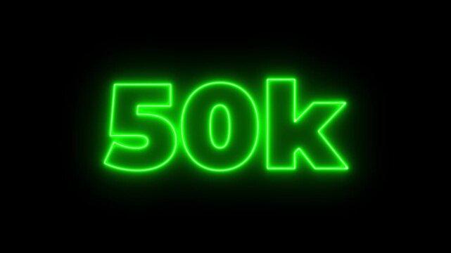 Glowing neon light 70k followers or subscribers celebration text animation on black background, Number 70k Neon Futuristic Effect, Trendy Glow Lighting