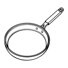 Black outline frying pan without background.