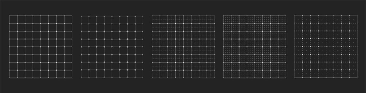 Technology grid set. Futuristic seamless tech blueprint pattern. Workbook dotted grid wallpaper printable