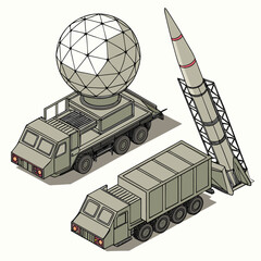 Military vehicles with radar dome and missile launcher © shahin10