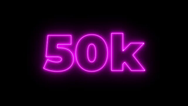 Glowing neon light 70k followers or subscribers celebration text animation on black background, Number 70k Neon Futuristic Effect, Trendy Glow Lighting