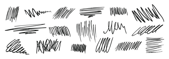 Hand drawn scribble, doodle shapes of strokes, stripes, lines