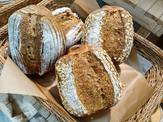 Basket filled with a variety of sourdough bread.