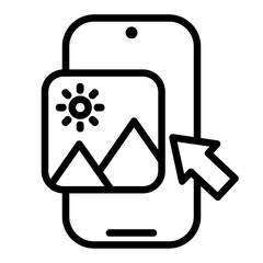 Mobile image click icon isolated on transparent background. Select image on mobile phone. Choose media from gallery. Smartphone photo selection symbol.