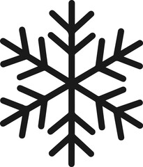 A black graphic illustration of a stylized snowflake on a white background with symmetrical branches.