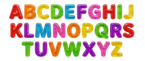 Colorful alphabet letters toy, bright plastic font for child learning fun, glossy rainbow education design for classroom wall decoration and playful nursery art