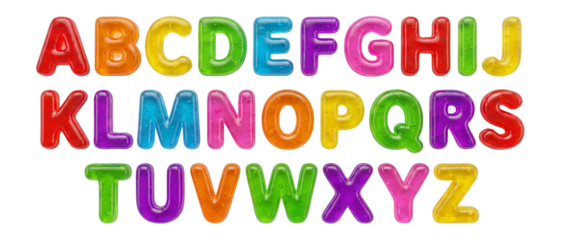 Colorful alphabet letters toy, bright plastic font for child learning fun, glossy rainbow education design for classroom wall decoration and playful nursery art