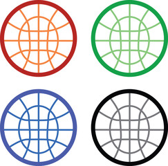 Colorful stylized globe grid icons representing network and global connections