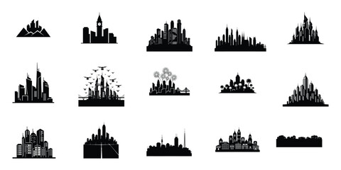 Obraz premium Diverse Urban Cityscape Silhouette Vector Icons