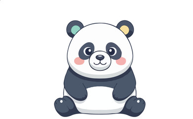Obraz premium Cute Panda Bear Cartoon Character Sitting, Adorable Kawaii Animal Illustration for Kids