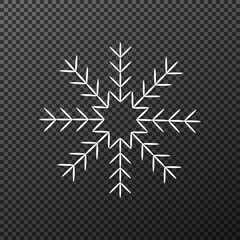 Vector illustration of an intricate white snowflake isolated on a transparent background, ideal for Christmas ornaments, winter holiday designs, festive decorations, overlays, and seasonal backgrounds