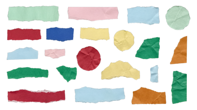 Collection of colorful torn and crumpled paper pieces isolated on white background - Powered by Adobe