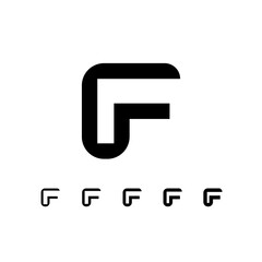 Letter F, digital alphabet cyber font, including set of five different letters, vector illustration 10EPS
