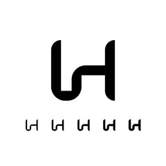 Letter H, digital alphabet cyber font, including set of five different letters, vector illustration 10EPS