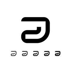 Letter J, digital alphabet cyber font, including set of five different letters, vector illustration 10EPS