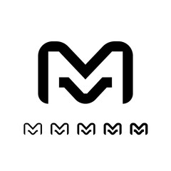 Letter M, digital alphabet cyber font, including set of five different letters, vector illustration 10EPS
