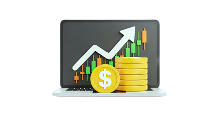 Financial Growth Concept: Laptop, Coins, and Chart