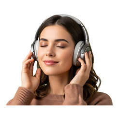 Fototapeta premium A young woman enjoying music with wireless headphones