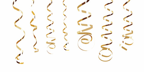 Golden streamers hanging on a white background celebratory and festive decoration
