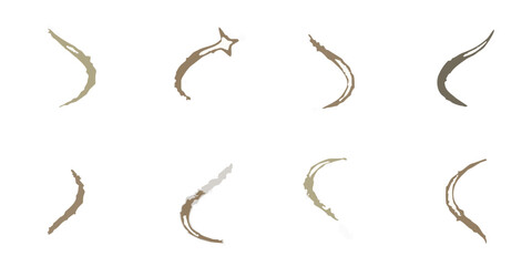 A collection of curved brown shapes against a stark black background