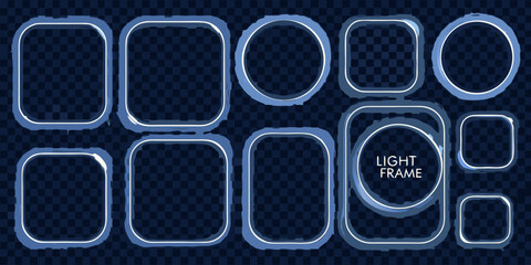 Collection of various silver frames with rounded and rectangular shapes on transparent background