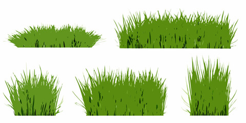 Collection of vibrant green grass patches isolated on a white background