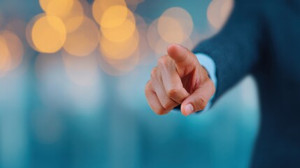 Interactive touch screen gesture by business professional in modern office environment